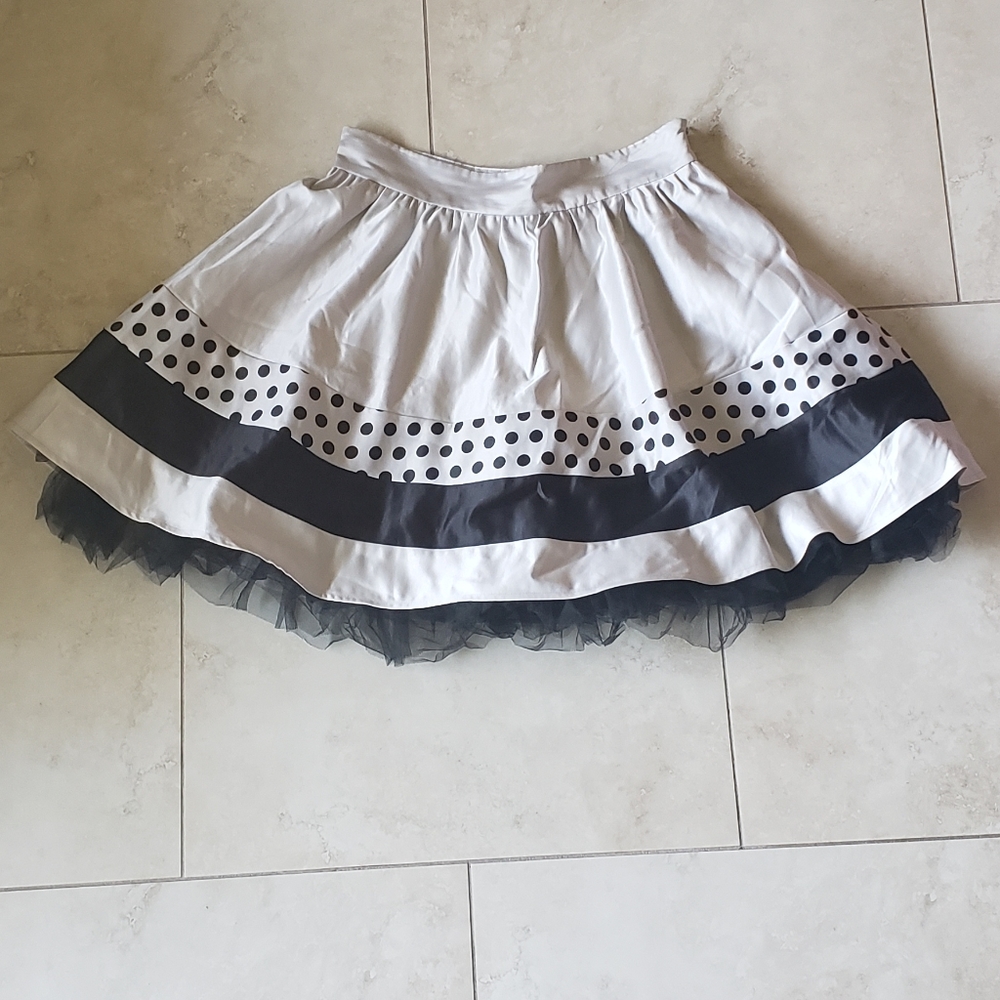 High Waisted Silver Skirt w/Black Tulle